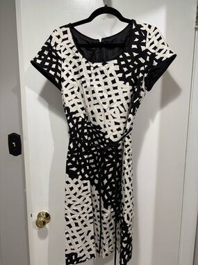 Talbots Black and White Geometric Midi Dress